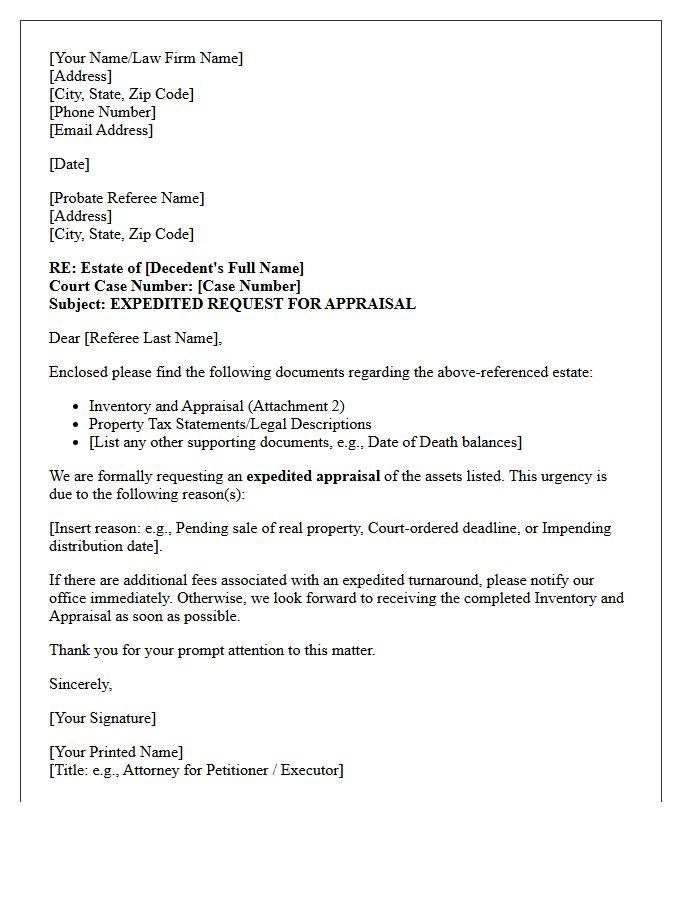 Expedited Letter of Instruction to Probate Referee
