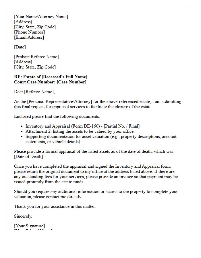 Final Letter of Instruction to Probate Referee for Estate Closure