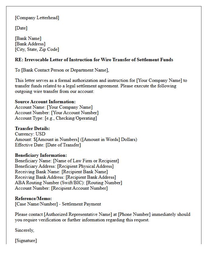 Corporate Client Letter of Instruction for Wire Transfer of Settlement Funds