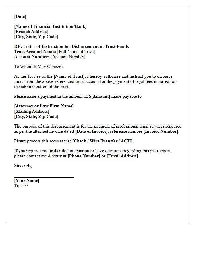 Letter of Instruction for Disbursement of Trust Account Funds for Payment of Retained Attorney Fees