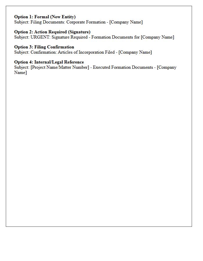 Subject Line for Corporate Formation Documents