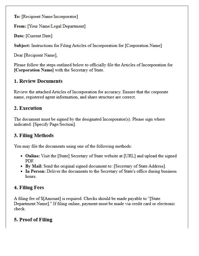 Instruction for Filing Articles of Incorporation