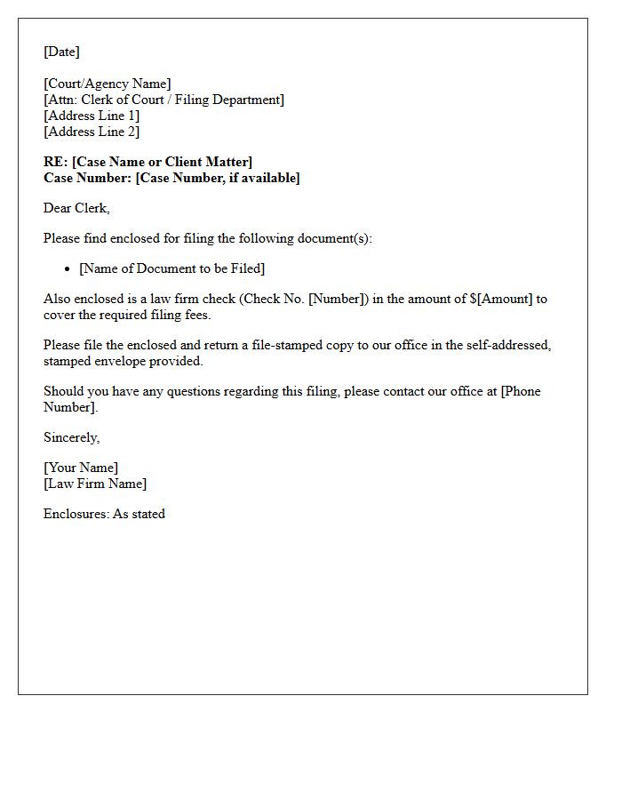 Enclosure of Law Firm Check for Filing Fees