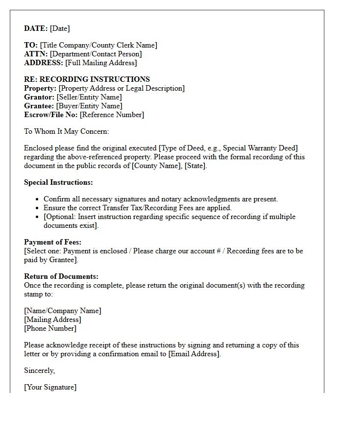 Commercial Real Estate Deed Recording Instruction Letter