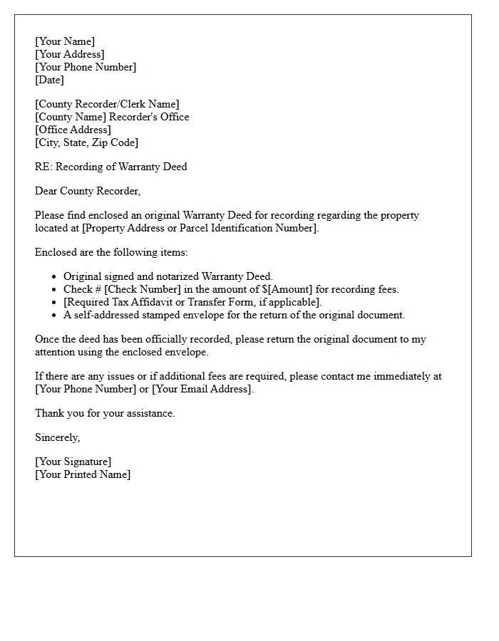 Warranty Deed Recording Letter of Instruction and Enclosures
