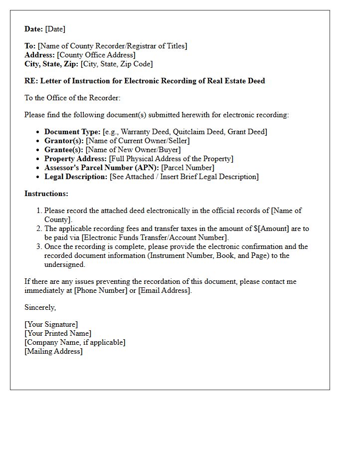 Electronic Real Estate Deed Recording Letter of Instruction