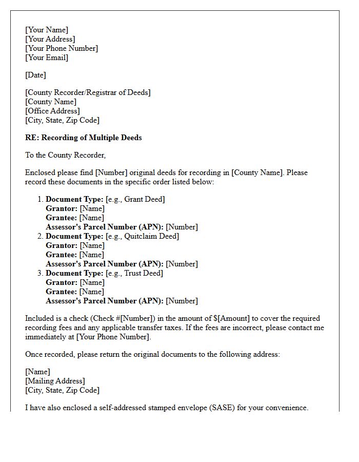 Multiple Real Estate Deeds Recording Letter of Instruction