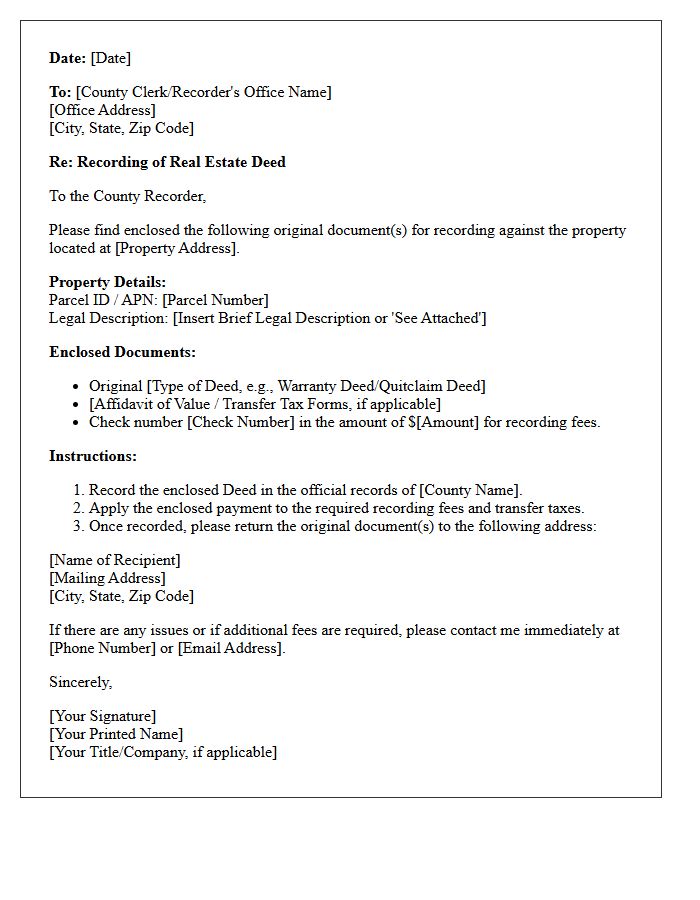 Post-Closing Real Estate Deed Recording Letter of Instruction