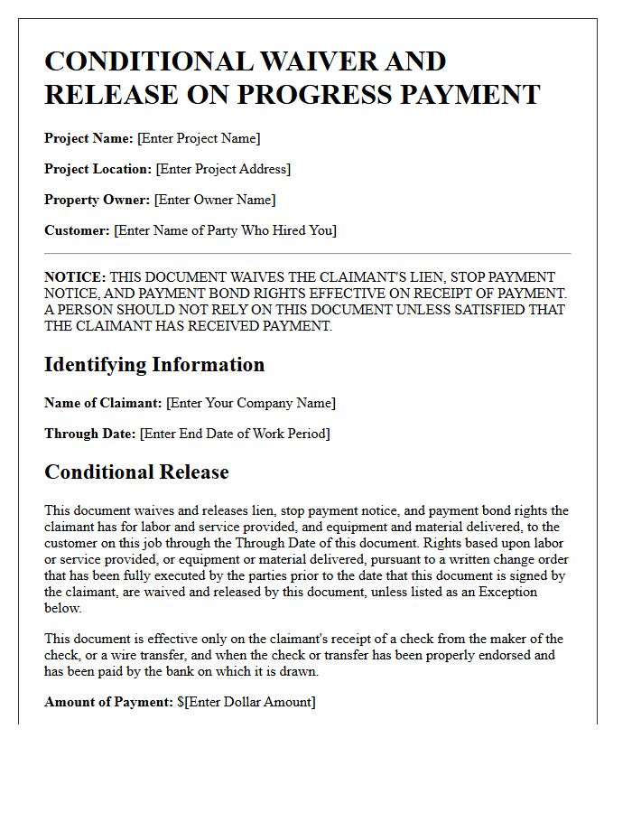 Letter of Instruction for Conditional Release of Mechanics Lien
