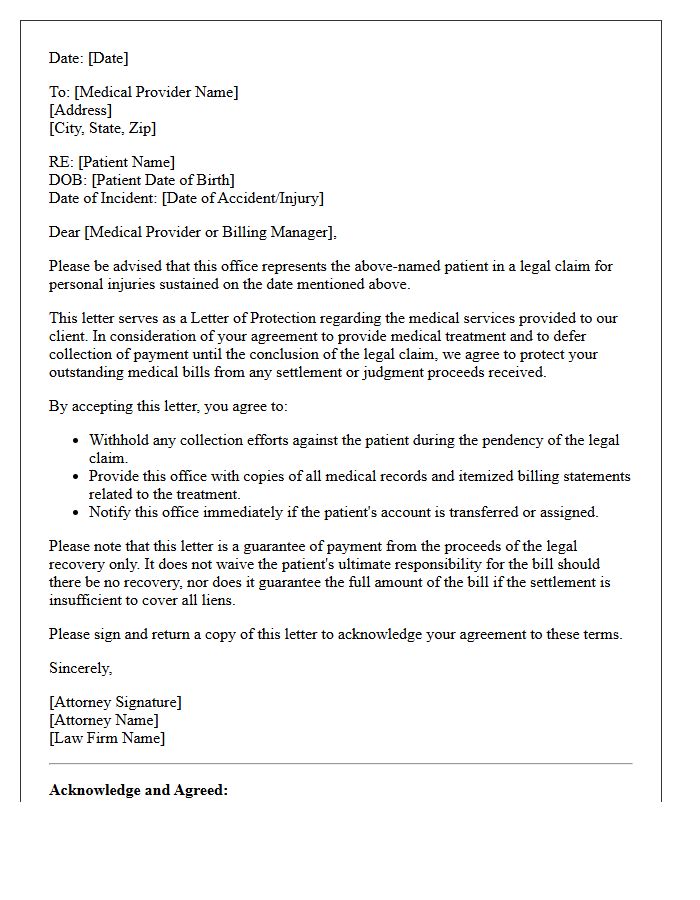 Standard Medical Provider Letter of Protection