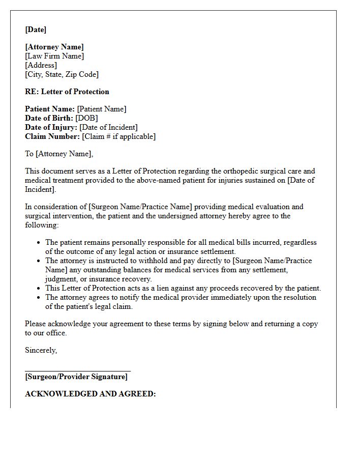 Orthopedic Surgery Letter of Protection