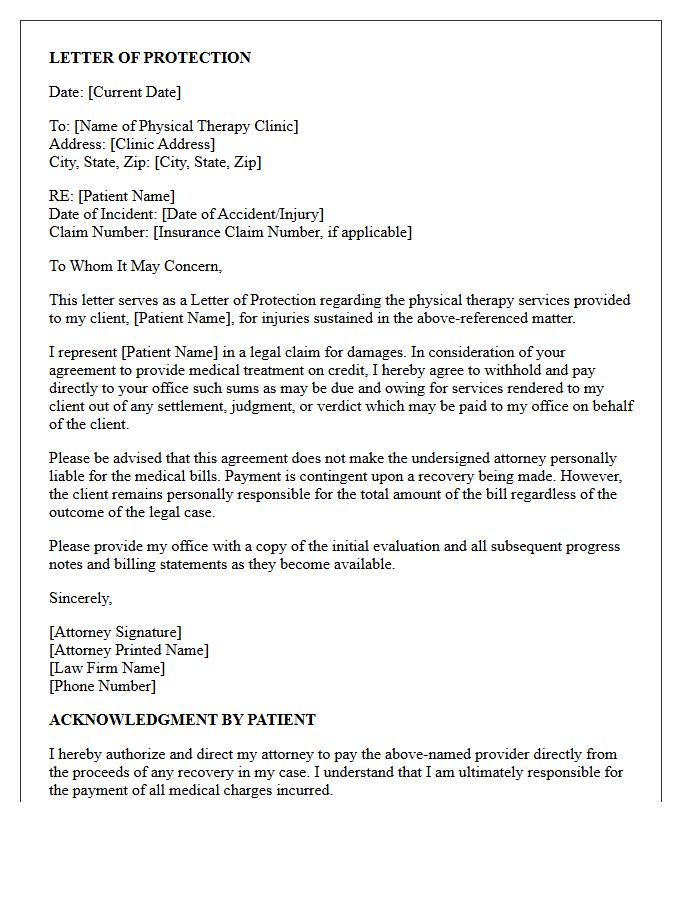 Physical Therapy Services Letter of Protection