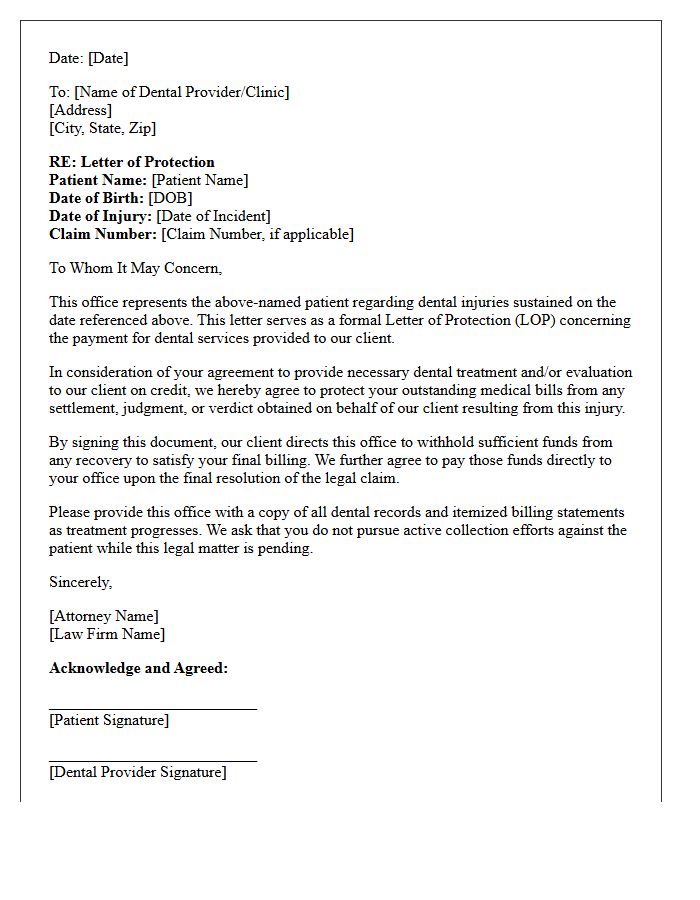 Dental Injury Letter of Protection