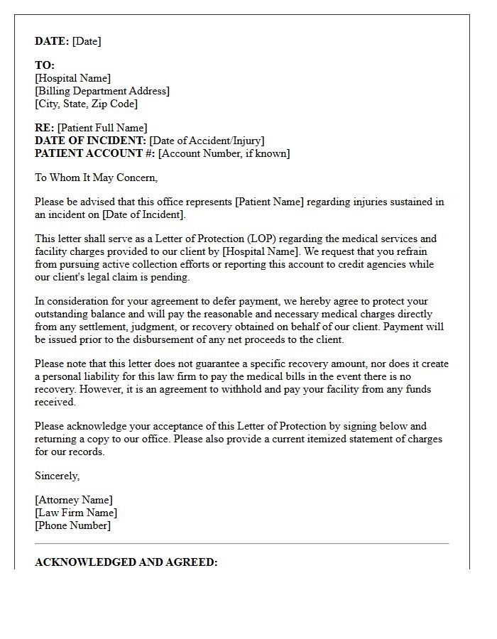 Hospital Facility Letter of Protection