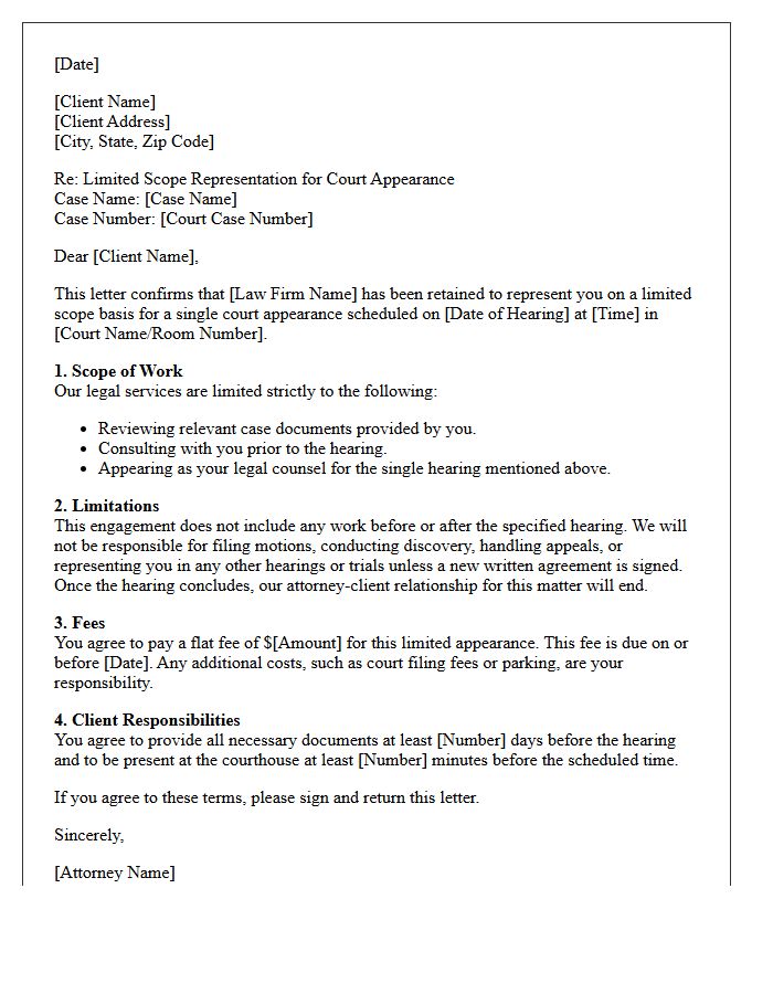 Single Court Appearance Limited Scope Representation Engagement Letter