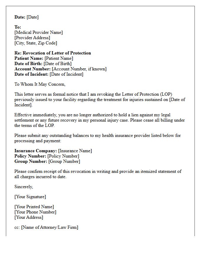 Revocation of Treatment Letter of Protection