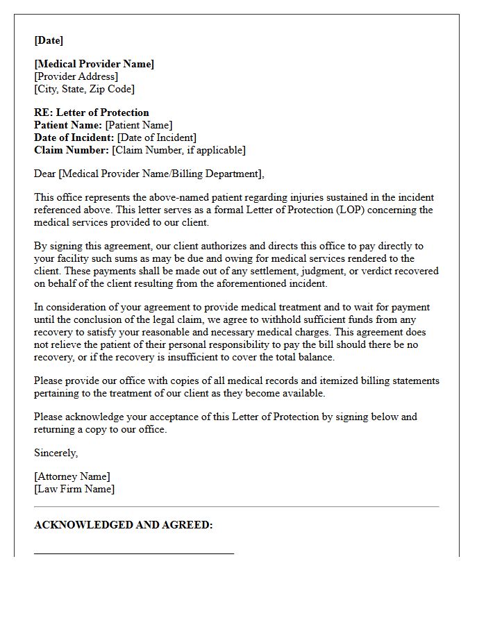 Initial Medical Provider Letter of Protection Agreement
