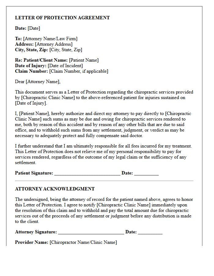 Letter of Protection Agreement for Chiropractic Services