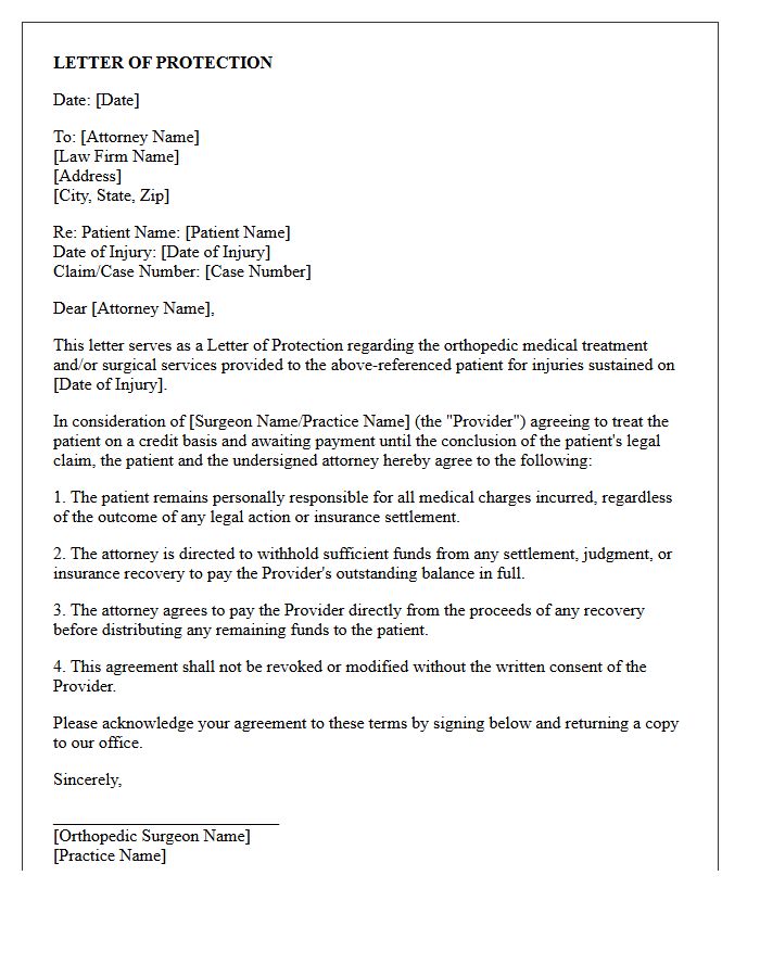 Orthopedic Surgeon Letter of Protection Agreement