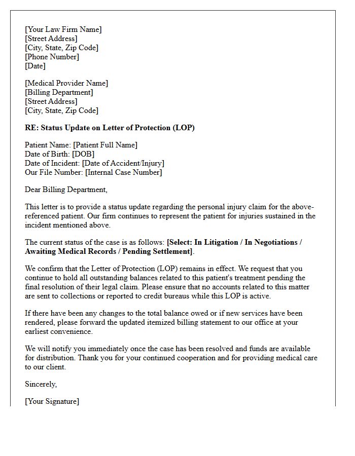 Letter of Protection Status Update to Medical Provider