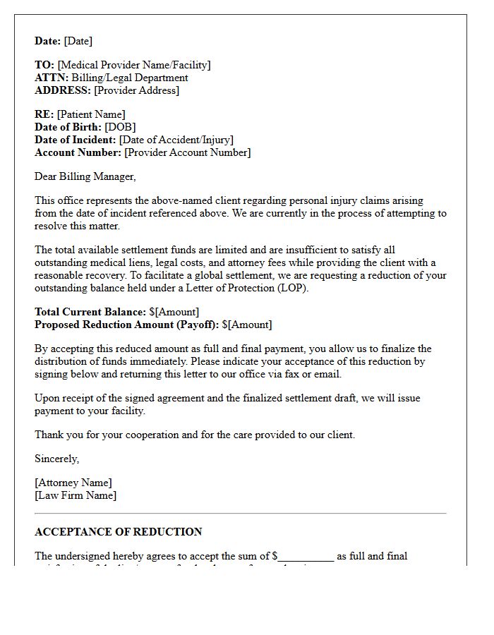 Medical Provider Letter of Protection Reduction Request