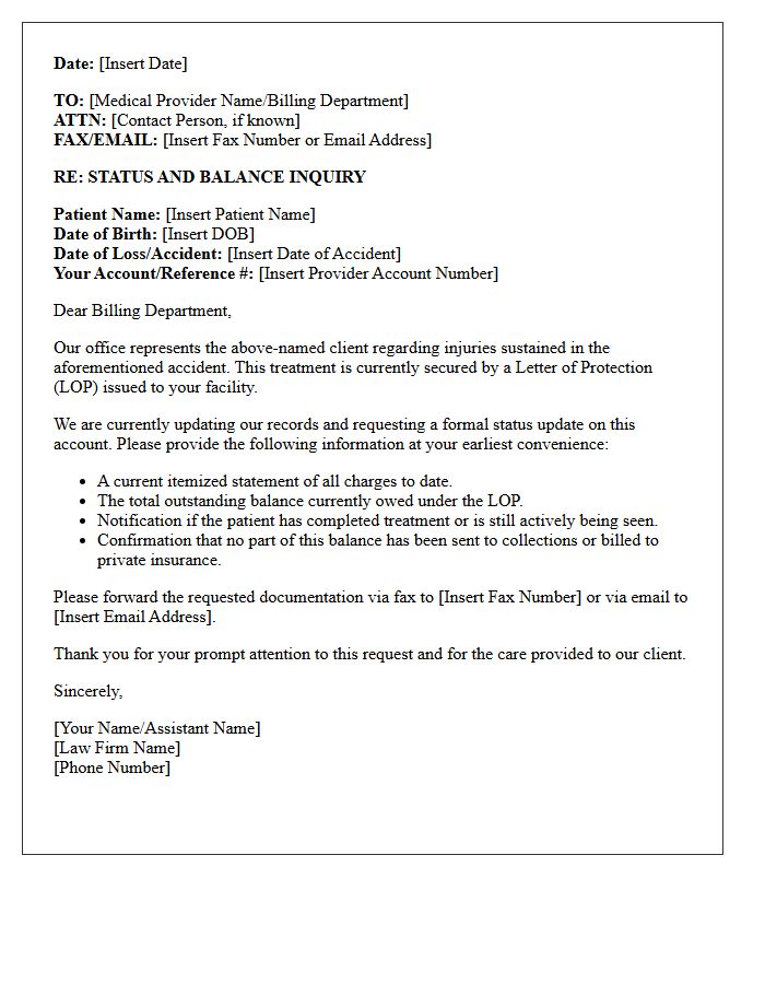 Medical Provider Letter of Protection Balance Inquiry