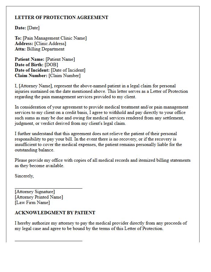 Letter of Protection Agreement for Pain Management