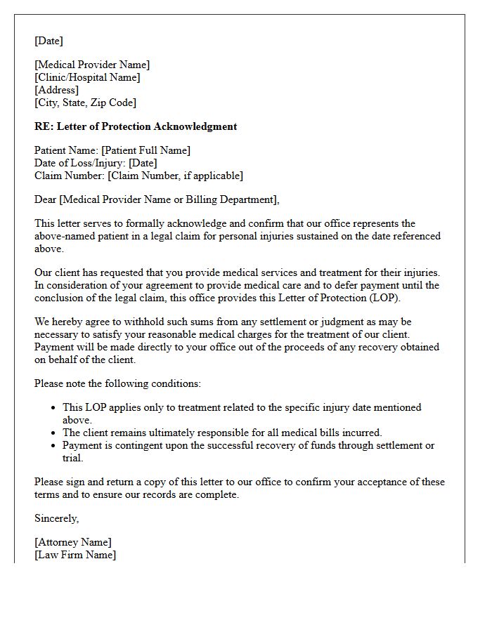 Medical Provider Acknowledgment Letter of Protection
