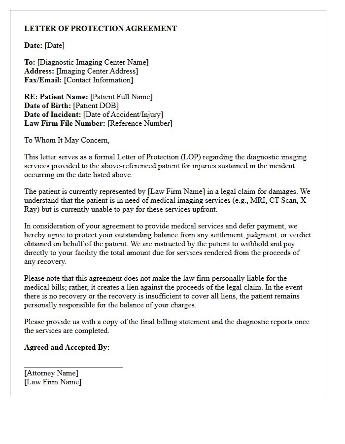 Letter of Protection Agreement for Diagnostic Imaging