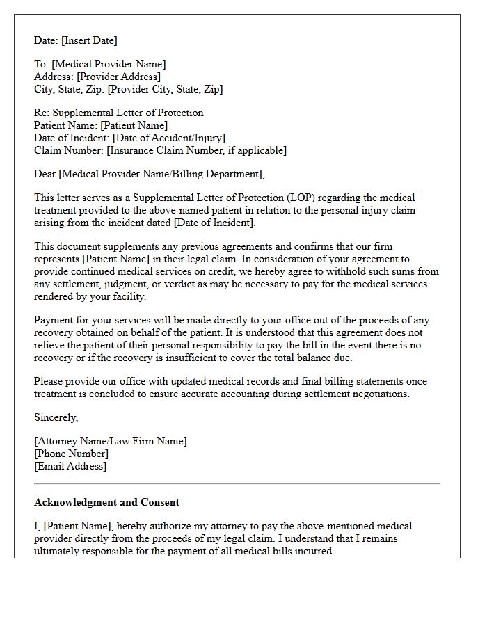 Supplemental Medical Provider Letter of Protection Agreement