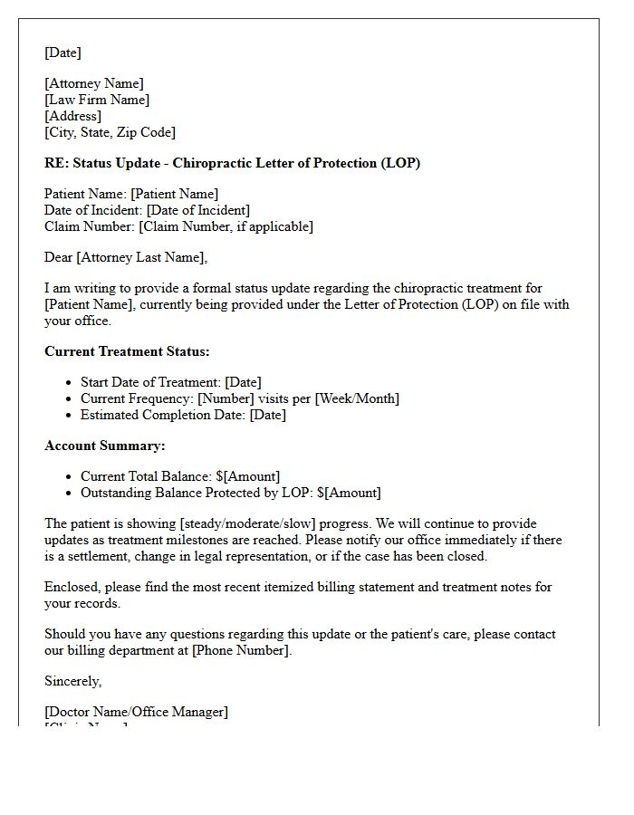 Status Update Letter Regarding Chiropractic Letter of Protection
