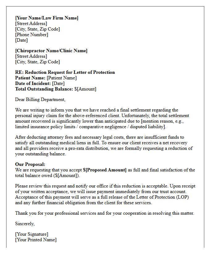 Reduction Request Letter for Chiropractic Letter of Protection