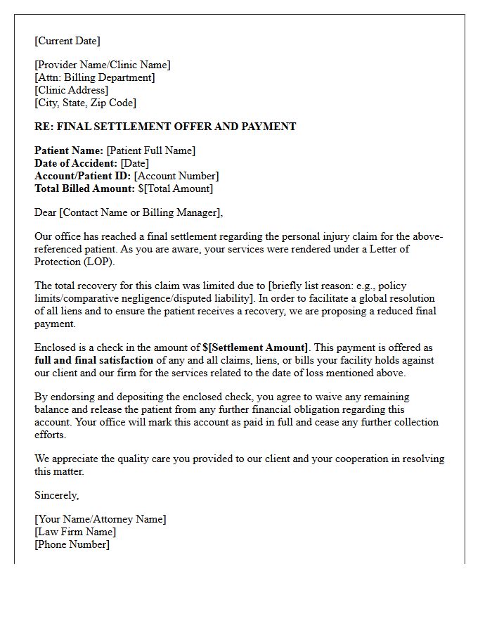 Final Settlement Letter for Chiropractic Letter of Protection