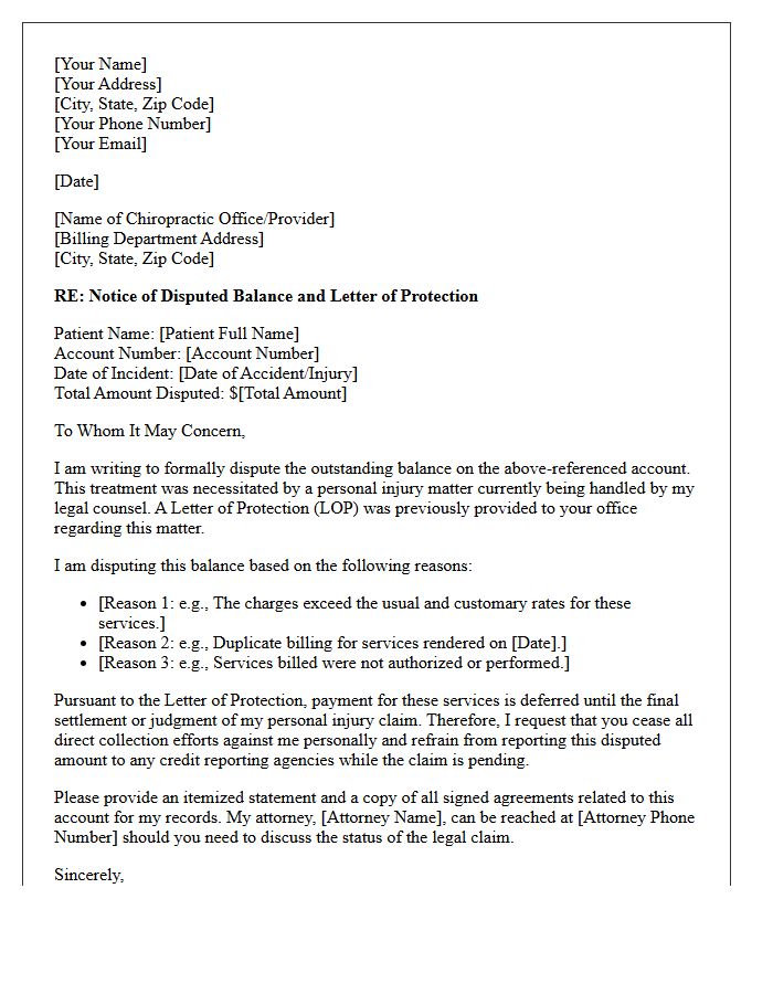 Disputed Balance Letter for Chiropractic Letter of Protection