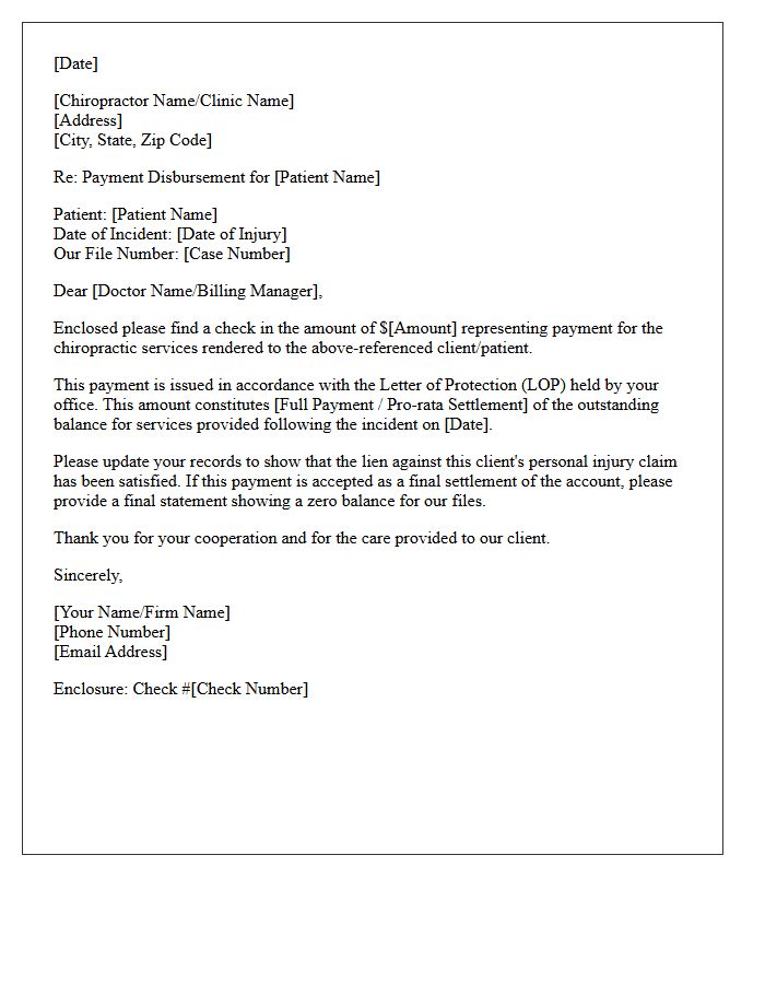 Payment Disbursement Letter for Chiropractic Letter of Protection