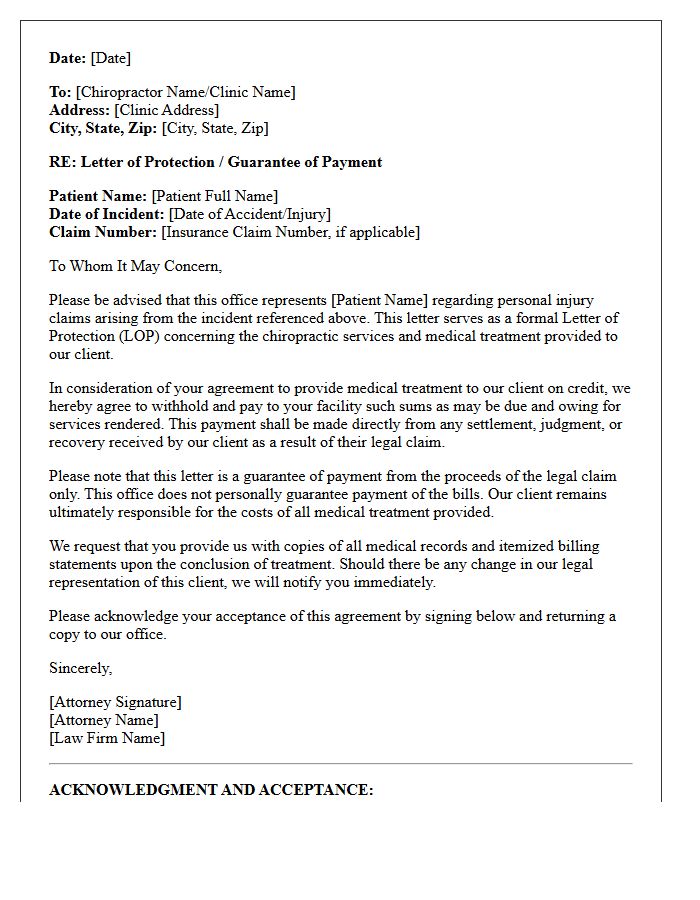 Guarantee Letter for Chiropractic Treatment Letter of Protection