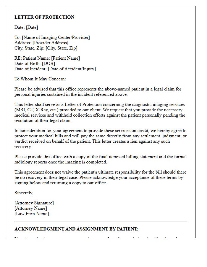 Standard Diagnostic Imaging Letter of Protection