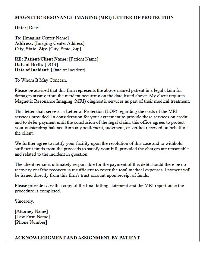 Magnetic Resonance Imaging Letter of Protection Agreement