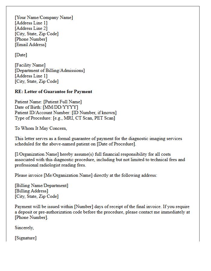 Diagnostic Imaging Payment Guarantee Letter