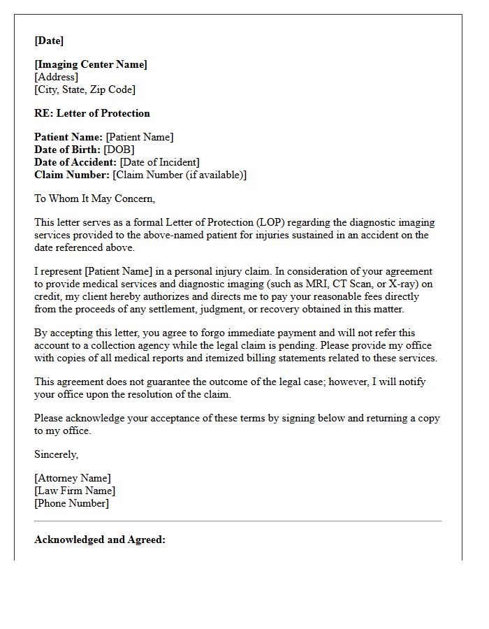 Post-Accident Diagnostic Imaging Letter of Protection
