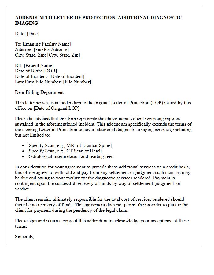 Additional Diagnostic Imaging Letter of Protection Addendum