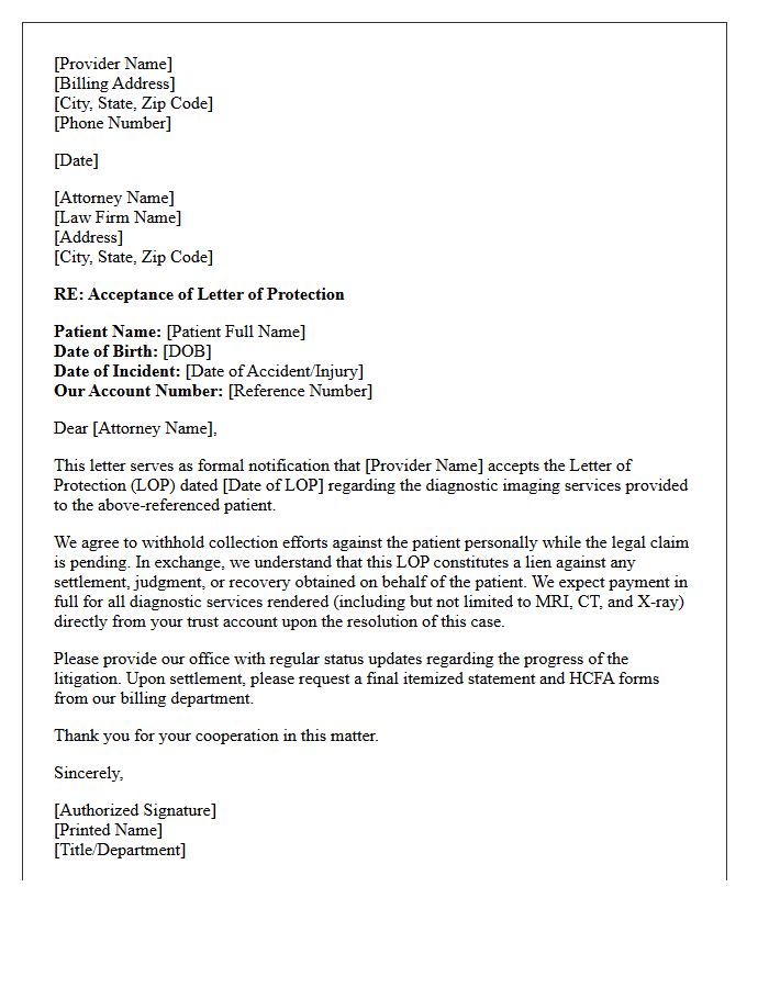Provider Acceptance of Diagnostic Imaging Letter of Protection
