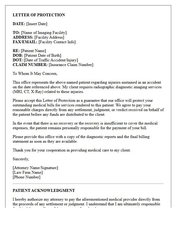 Radiographic Diagnostic Imaging Letter of Protection