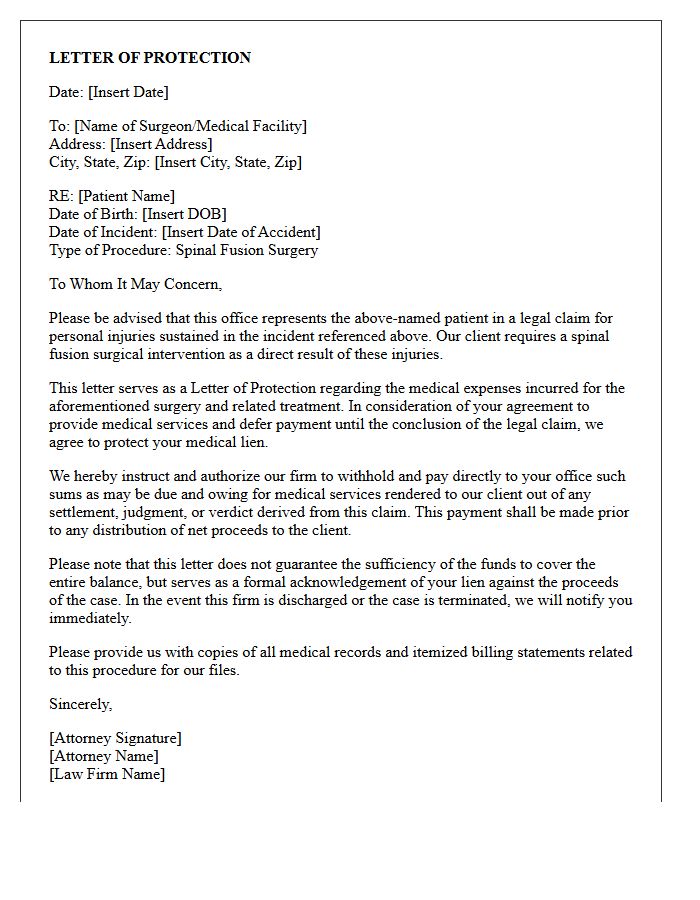 Spinal Fusion Surgical Intervention Letter of Protection