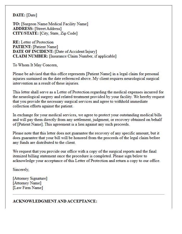 Neurological Surgical Intervention Letter of Protection