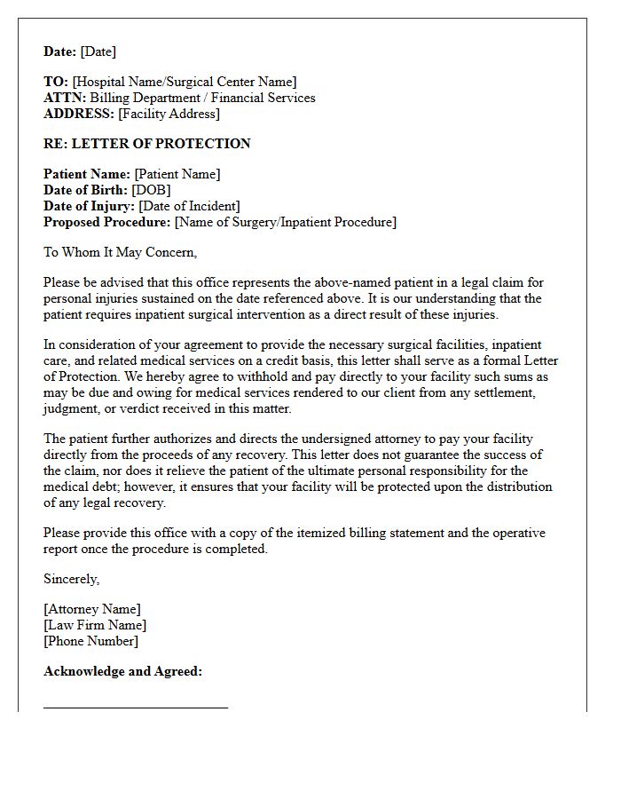 Inpatient Surgical Intervention Letter of Protection