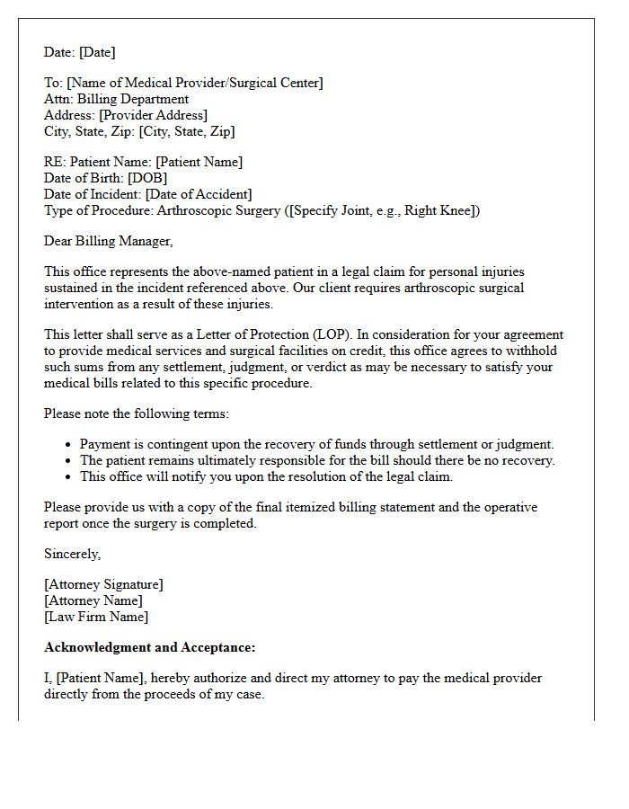 Arthroscopic Surgical Intervention Letter of Protection