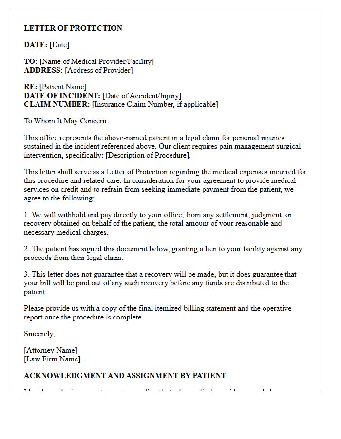 Pain Management Surgical Intervention Letter of Protection