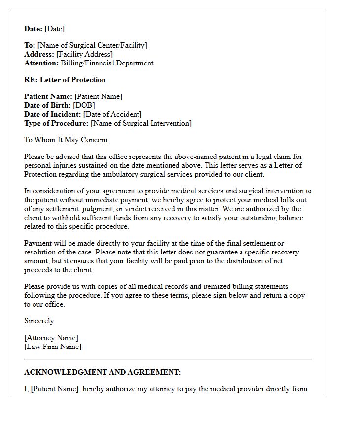 Ambulatory Surgical Intervention Letter of Protection