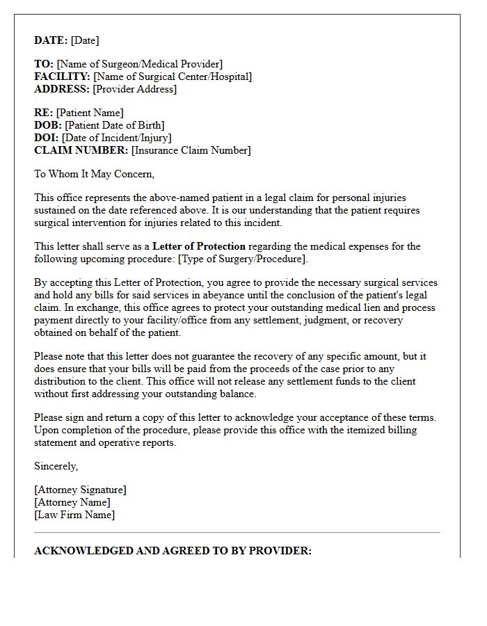Pre-Operative Surgical Intervention Letter of Protection